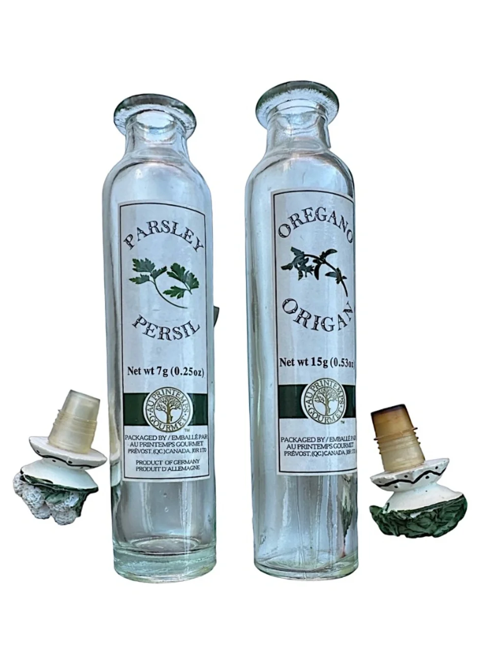 AUPRINTEMPS Gourmet Glass Spice Bottle 8” (lot of 2) Parsley & Oregano